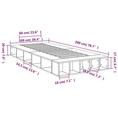 vidaXL Bed Frame without Mattress Grey Sonoma 100x200 cm