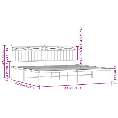 vidaXL Metal Bed Frame without Mattress with Headboard White 193x203 cm