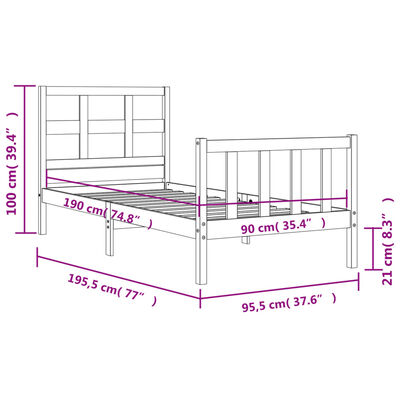 vidaXL Bed Frame without Mattress Black Single Solid Wood Pine