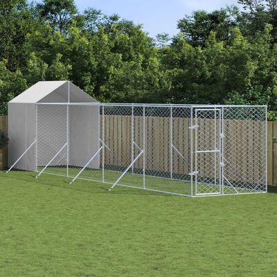 vidaXL Outdoor Dog Kennel with Roof Silver 2x10x2.5 m Galvanised Steel