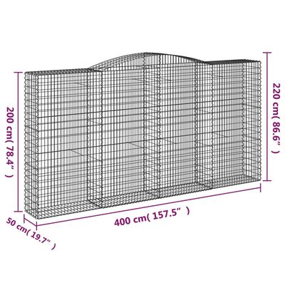 vidaXL Arched Gabion Baskets 6 pcs 400x50x200/220 cm Galvanised Iron