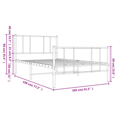 vidaXL Metal Bed Frame without Mattress with Footboard Black 100x190 cm