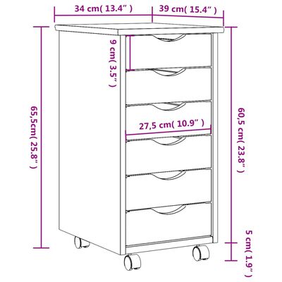 vidaXL Rolling Cabinet with Drawers MOSS White Solid Wood Pine