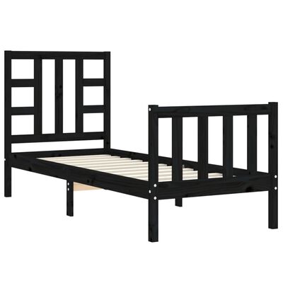 vidaXL Bed Frame without Mattress Black Small Single Solid Wood Pine