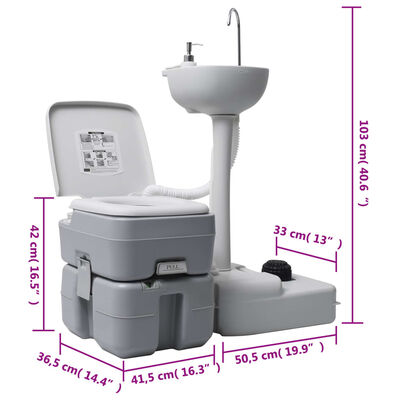 vidaXL Portable Camping Toilet and Handwash Stand Set with Water Tank