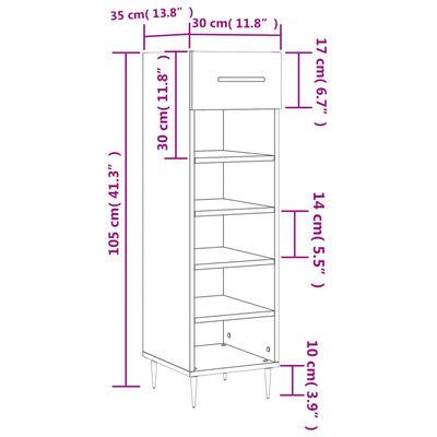 vidaXL Shoe Cabinet White 30x35x105 cm Engineered Wood