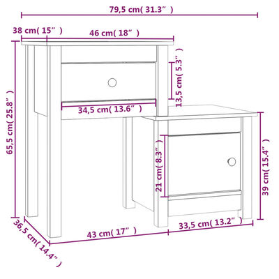 vidaXL Bedside Cabinet Grey 79.5x38x65.5 cm Solid Wood Pine