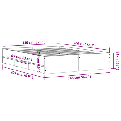 vidaXL Bed Frame with Drawers without Mattress Grey Sonoma 140x200 cm