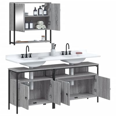 vidaXL 3 Piece Bathroom Furniture Set Grey Sonoma Engineered Wood