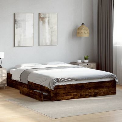 vidaXL Bed Frame with Drawers without Mattress Smoked Oak 160x200 cm