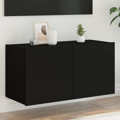 vidaXL TV Wall Cabinet with LED Lights Black 80x35x41 cm