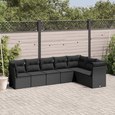 vidaXL 7 Piece Garden Sofa Set with Cushions Black Poly Rattan