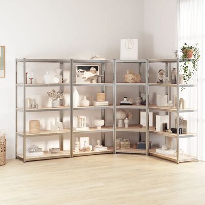 vidaXL 5-Layer Shelves 4 pcs Silver Steel&Engineered Wood