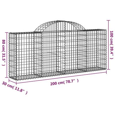 vidaXL Arched Gabion Basket 200x30x80/100 cm Galvanised Iron