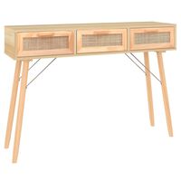 vidaXL Console Table Brown 105x30x75 cm Solid Wood Pine&Natural Rattan