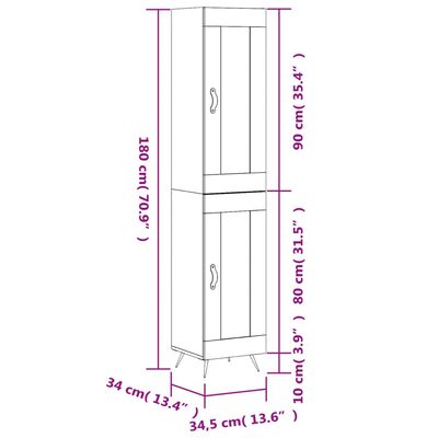 vidaXL Highboard Brown Oak 34.5x34x180 cm Engineered Wood