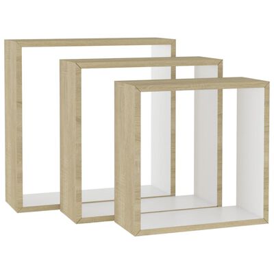 vidaXL Wall Cube Shelves 3 pcs White and Sonoma Oak