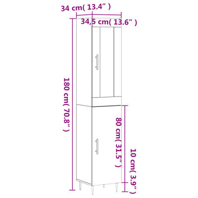 vidaXL Highboard White 34.5x34x180 cm Engineered Wood