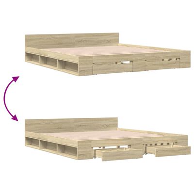 vidaXL Bed Frame with Drawers without Mattress Sonoma Oak 180x200 cm Super King