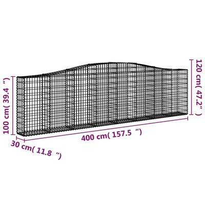 vidaXL Arched Gabion Baskets 4 pcs 400x30x100/120 cm Galvanised Iron