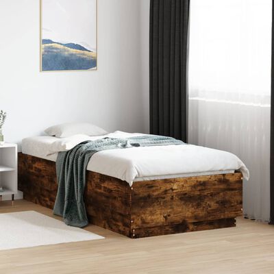 vidaXL Bed Frame with LED without Mattress Smoked Oak 75x190 cm Small Single