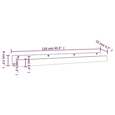 vidaXL Wall Shelves 2 pcs Grey 110x12x9 cm Solid Wood Pine