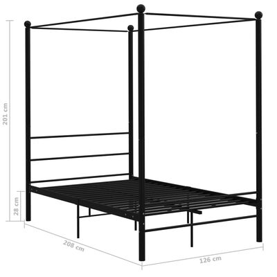 vidaXL Canopy Bed Frame without Mattress Black Metal 120x200 cm