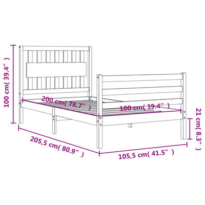 vidaXL Bed Frame without Mattress 100x200 cm Solid Wood