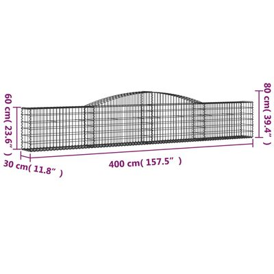 vidaXL Arched Gabion Baskets 25 pcs 400x30x60/80 cm Galvanised Iron