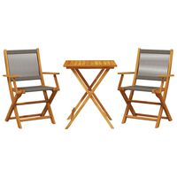 vidaXL 3 Piece Bistro Set Grey Polypropylene and Solid Wood