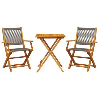 vidaXL 3 Piece Bistro Set Grey Polypropylene and Solid Wood