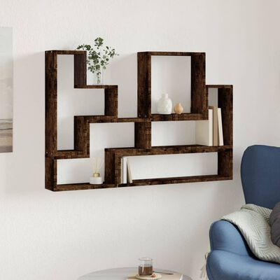 vidaXL Wall Shelf Smoked Oak 96x12x64 cm Engineered Wood