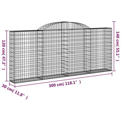 vidaXL Arched Gabion Baskets 6 pcs 300x30x120/140 cm Galvanised Iron