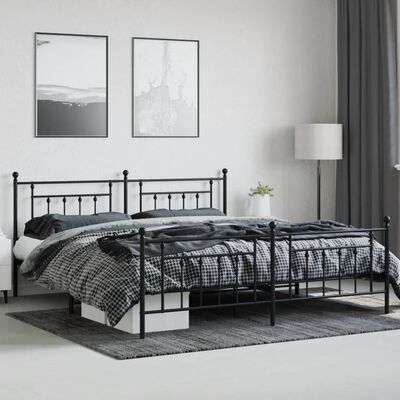 vidaXL Metal Bed Frame without Mattress with Footboard Black 200x200 cm