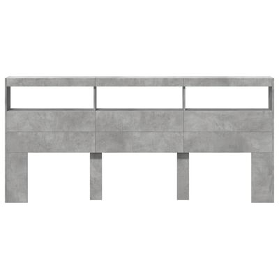 vidaXL Headboard Cabinet with LED Concrete Grey 220x17x102 cm