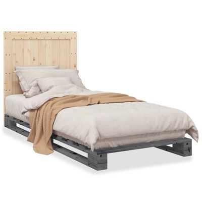 vidaXL Bed Frame with Headboard Grey 90x200 cm Solid Wood Pine