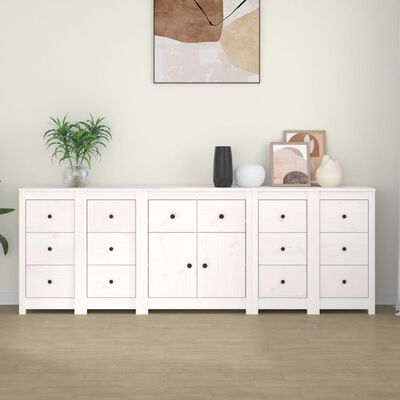 vidaXL Sideboard White 230x35x80 cm Solid Wood Pine