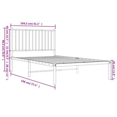 vidaXL Metal Bed Frame without Mattress with Headboard White 100x190 cm