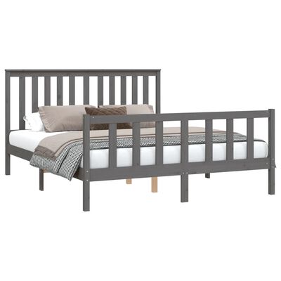 vidaXL Bed Frame with Headboard Grey 150x200 cm King Size Solid Wood Pine