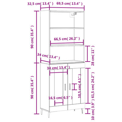 vidaXL Highboard White 69.5x34x180 cm Engineered Wood