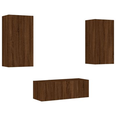 vidaXL 4 Piece TV Wall Units with LED Brown Oak Engineered Wood