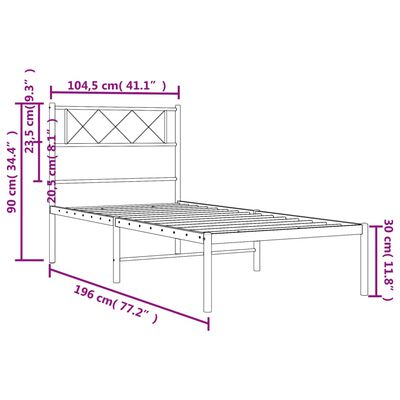 vidaXL Metal Bed Frame with Headboard Black 100x190 cm