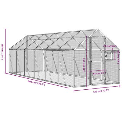 vidaXL Aviary Silver 1.79x6x1.85 m Aluminium