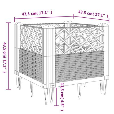 vidaXL Garden Planter with Pegs Grey 43.5x43.5x43.5 cm PP