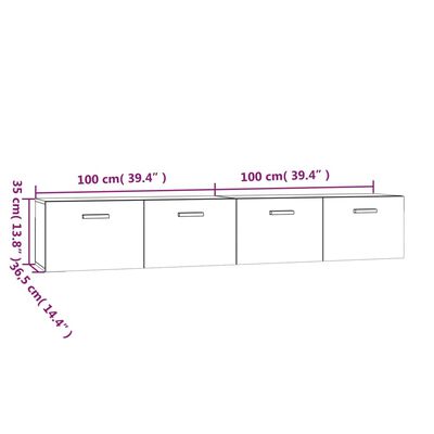 vidaXL Wall Cabinets 2 pcs High Gloss White 100x36.5x35 cm Engineered Wood