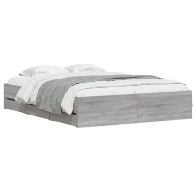 vidaXL Bed Frame with Drawers without Mattress Grey Sonoma 150x200 cm King Size