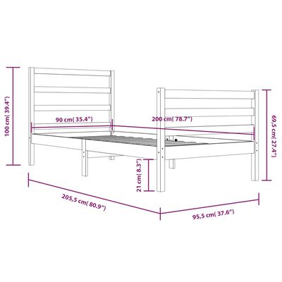 vidaXL Bed Frame without Mattress Honey Brown Solid Wood Pine 90x200 cm