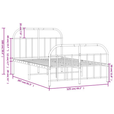 vidaXL Metal Bed Frame without Mattress with Footboard White 120x200 cm