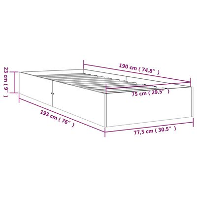 vidaXL Bed Frame without Mattress Grey Solid Wood 75x190 cm Small Single