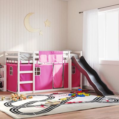 vidaXL Bunk Bed without Mattress with Slide and Curtains Pink 80x200 cm